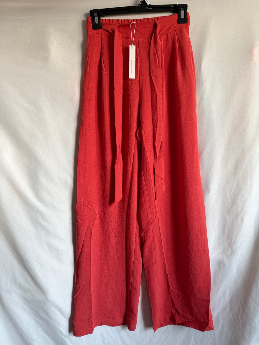 Red Wide-Leg Tie Waist Trousers